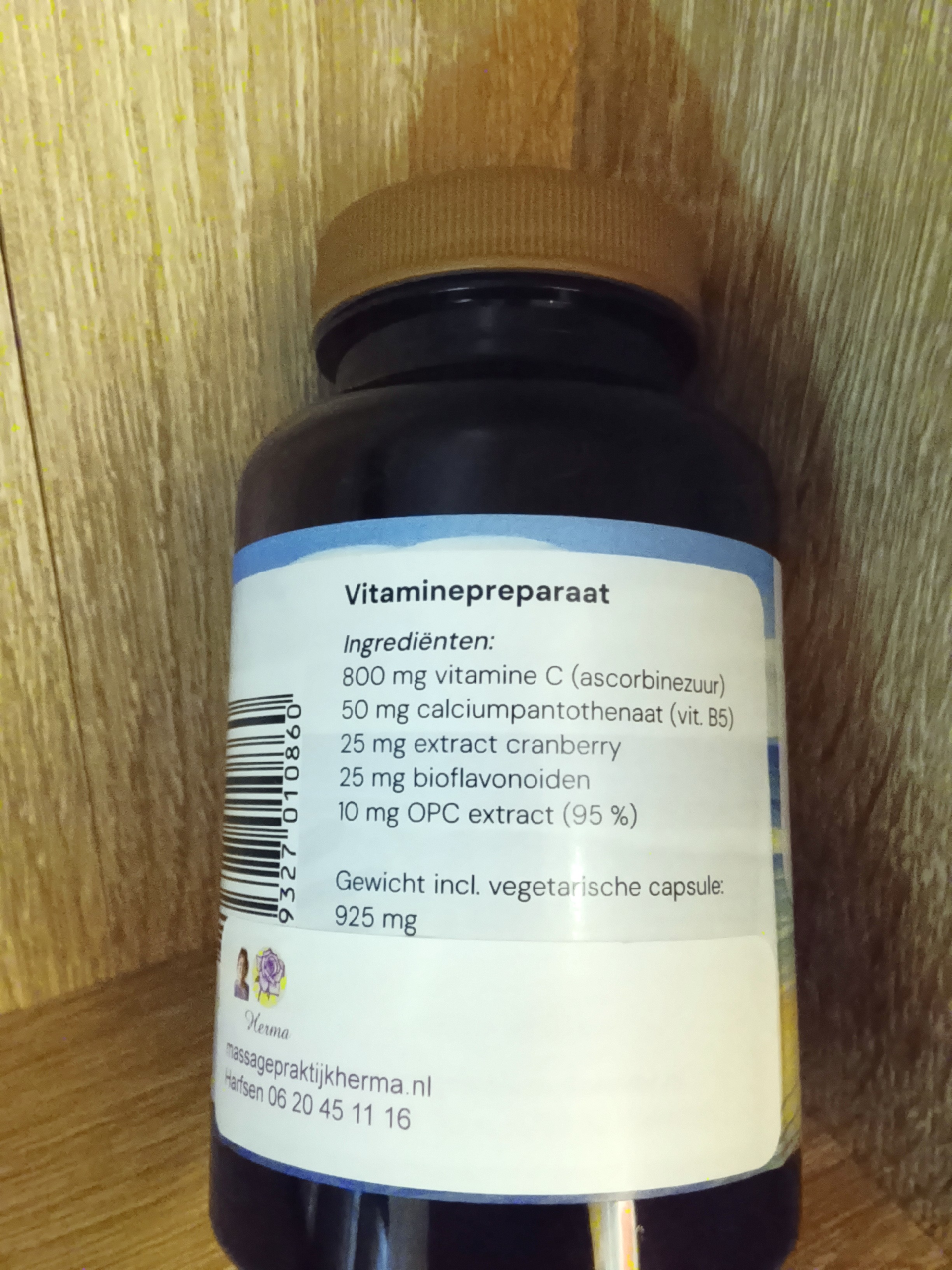 Ingrediënten vitamine C/B5 bij Massagepraktijk Herma in Harfsen bij Lochem